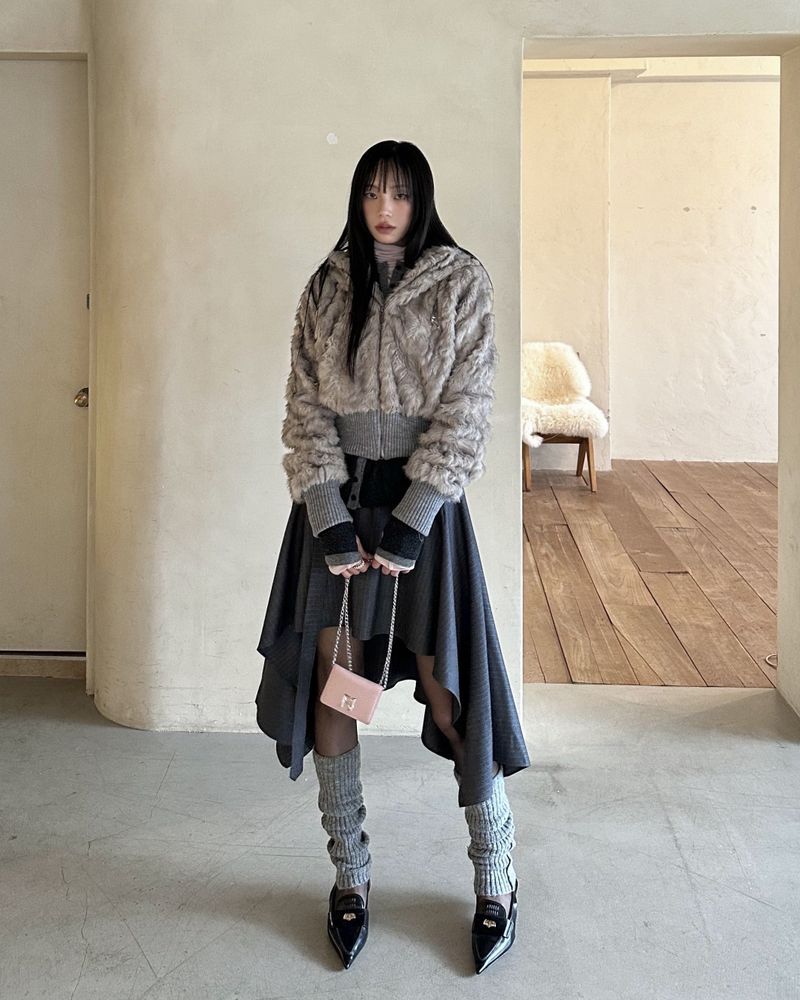 Bunny Cropped Fur Hooded Jumper