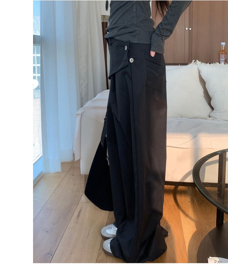 Close Pintuck Wrap Two Button High Waist Long Wide Pants