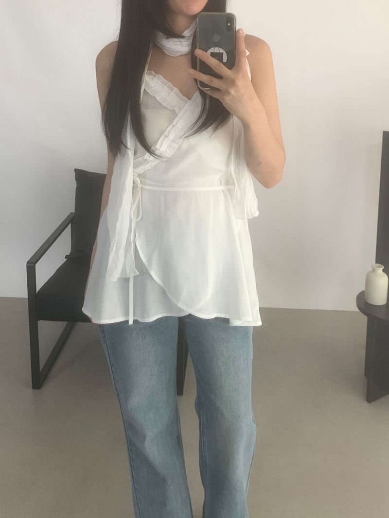 Sylvia Frill Sleeveless Long Blouse