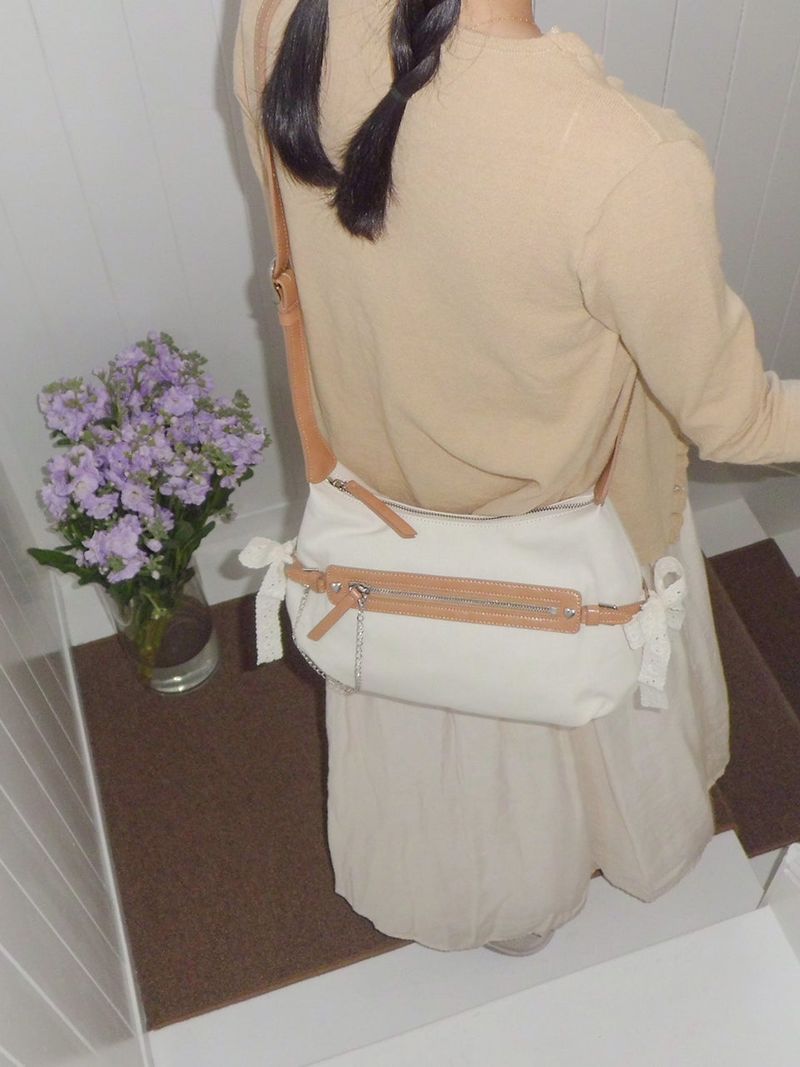 Belted ribbon bag_canvas caramel