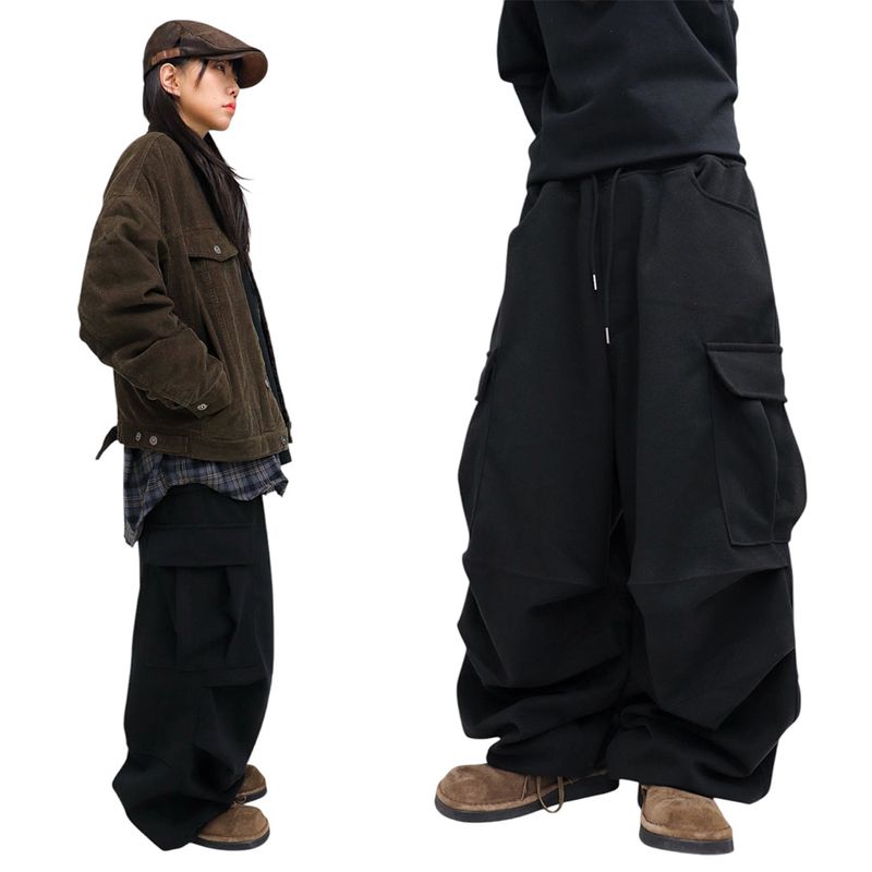 Wide Wool Pleated Cargo Pants