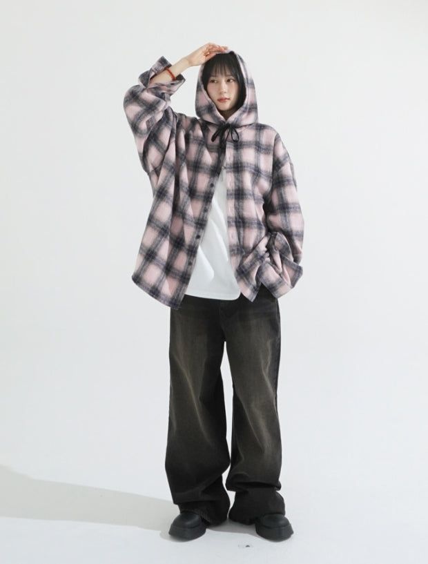 Big over hood check shirt