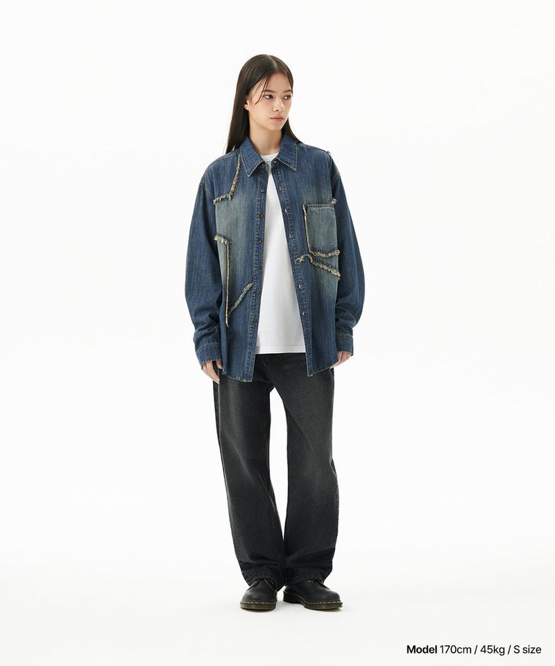 STAR RAW CUT DENIM SHIRT