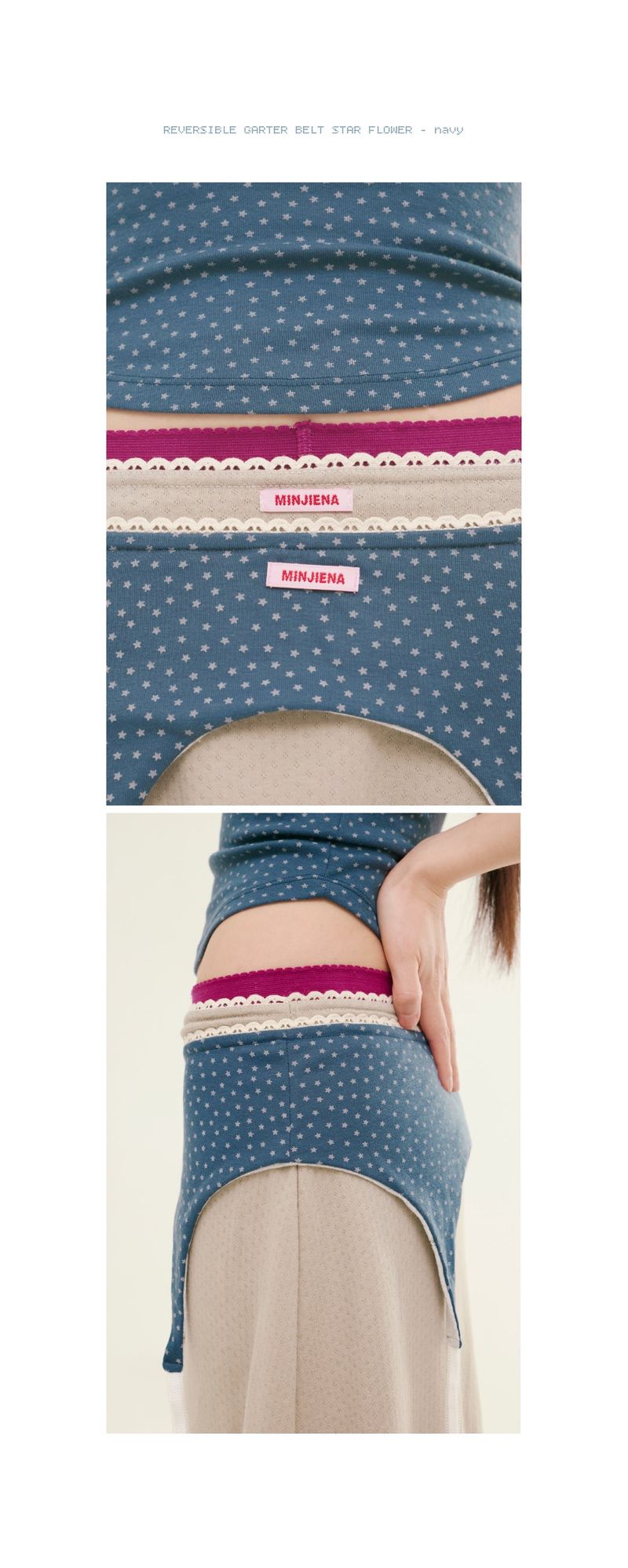 reversible garter belt star flower navy