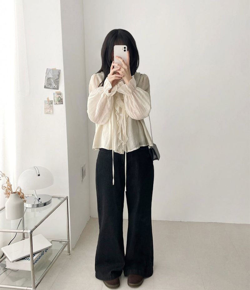 Poen puff string frilled blouse