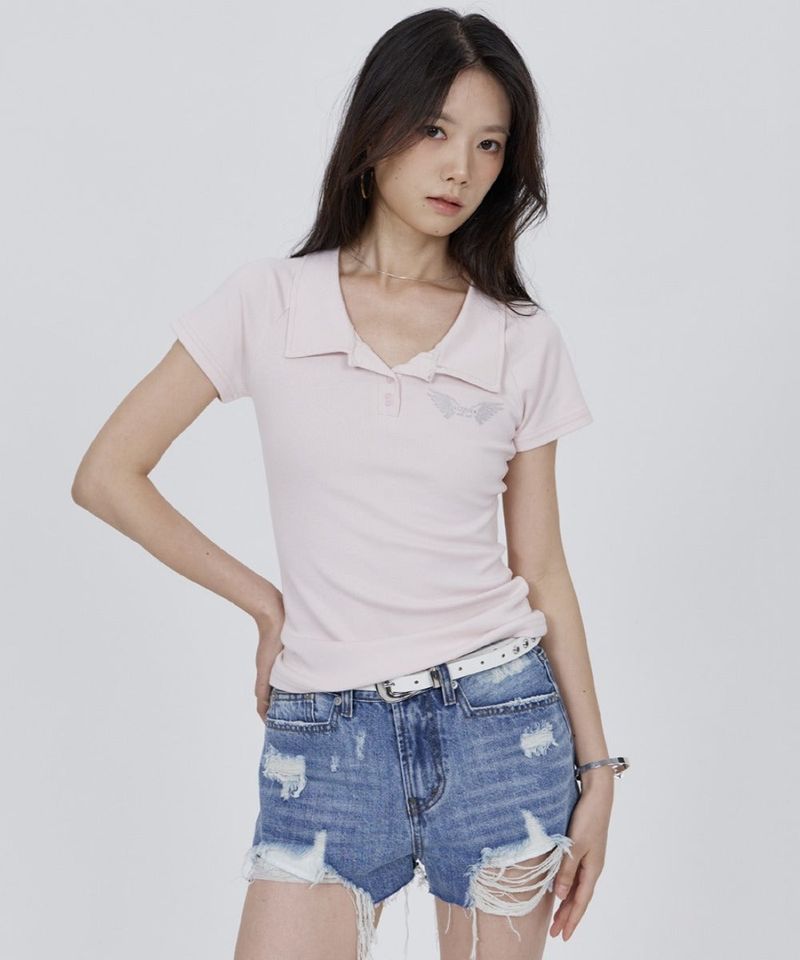 calloutnewyear(cony)(コールアウトニューイヤー(コニー))の「CONY LOGO COLLAR POLO TEE / LIGHT PINK(Tops)」