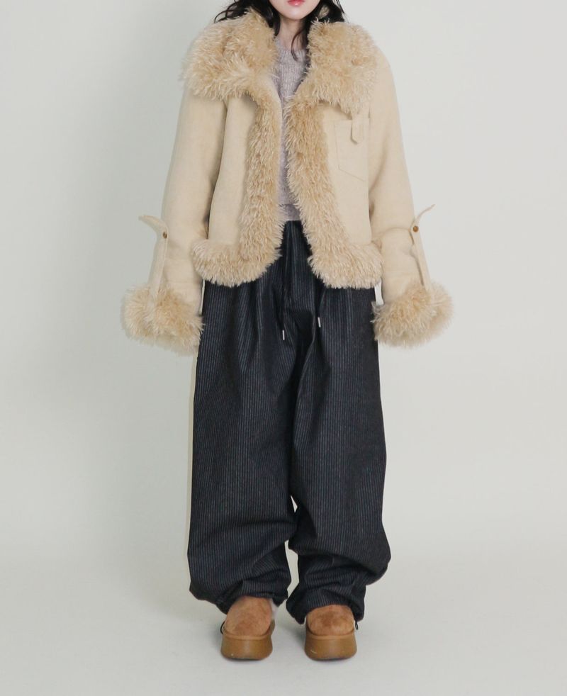 Terry Stripe Banding Carpenter Wide Denim Pants (for all four seasons)