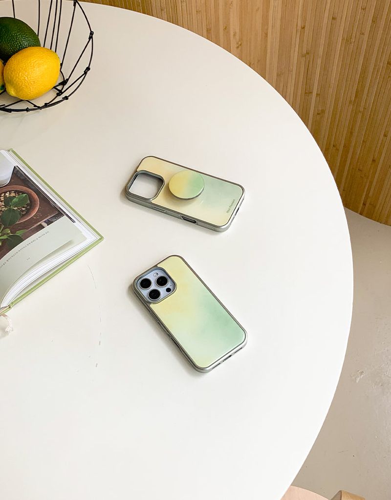 [MADE]レモングリーン シルバー エポキシ iPhoneケース