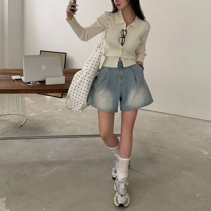 [BELLIDE MADE] Pintuck A-line denim shorts