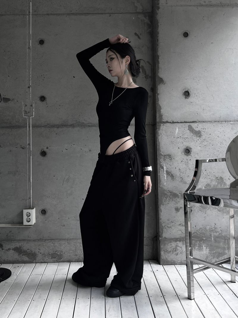eyelet punching wide pants (2color)