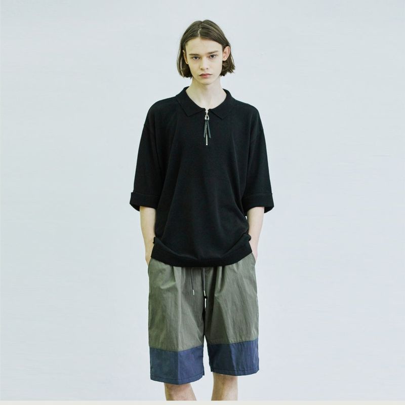 color block banding half nylon pants khaki