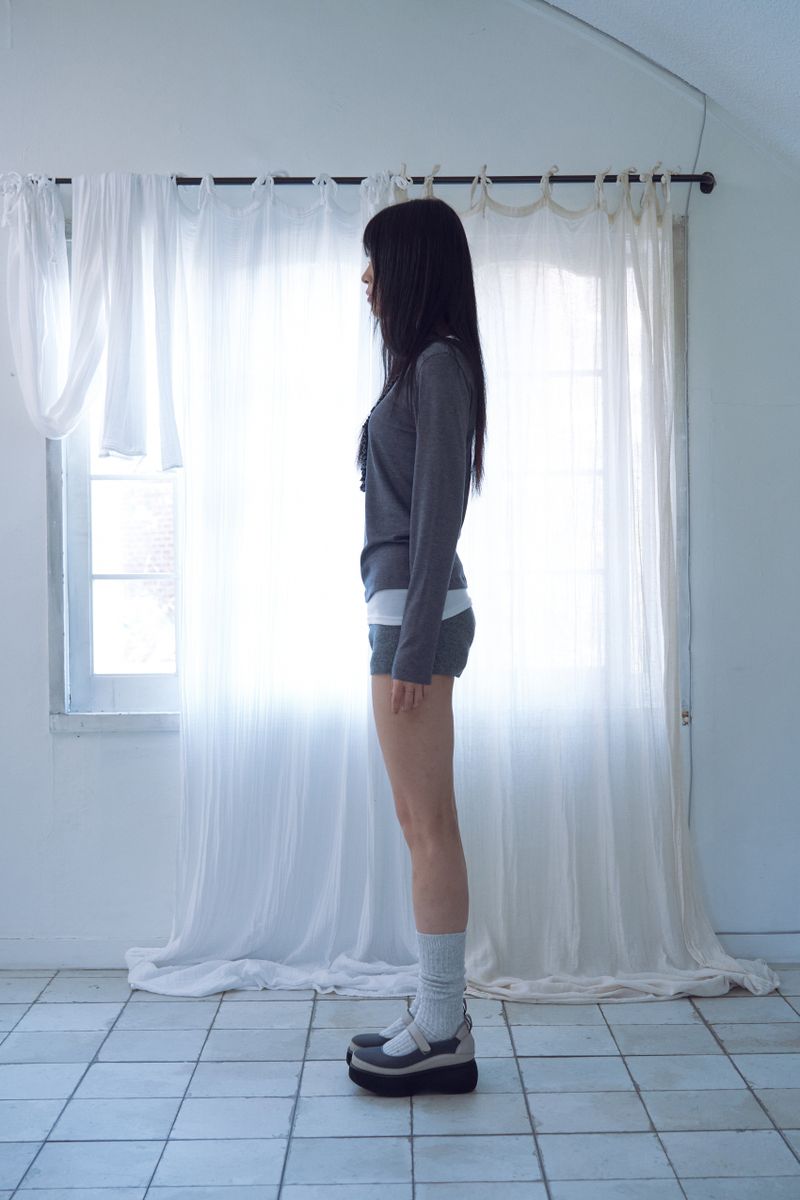 cream u-neck long sleeve_melange grey