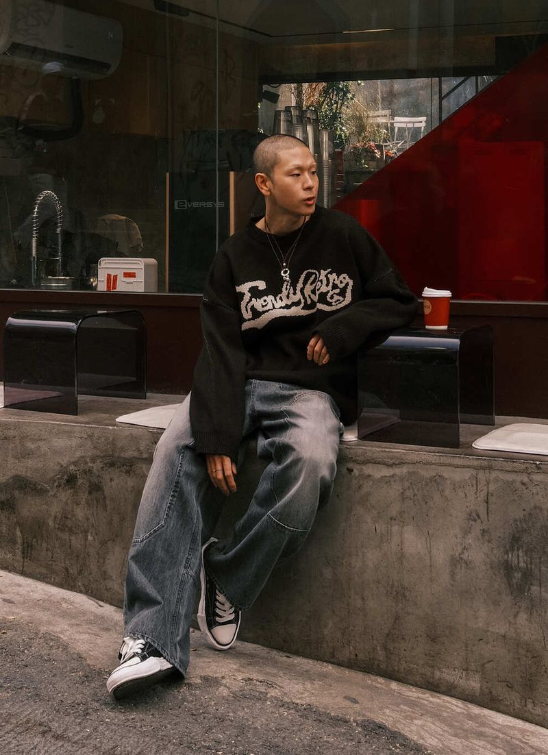 WAVE LOGO CRACK KNIT - BLACK