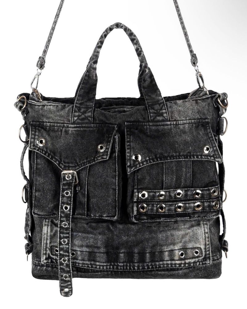 WASH-DENIM SHOULDER BAG (Black)