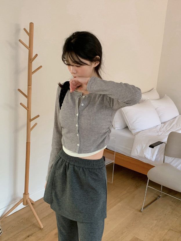 Side Shirring T-shirt Layered Rib Cardigan (3color)