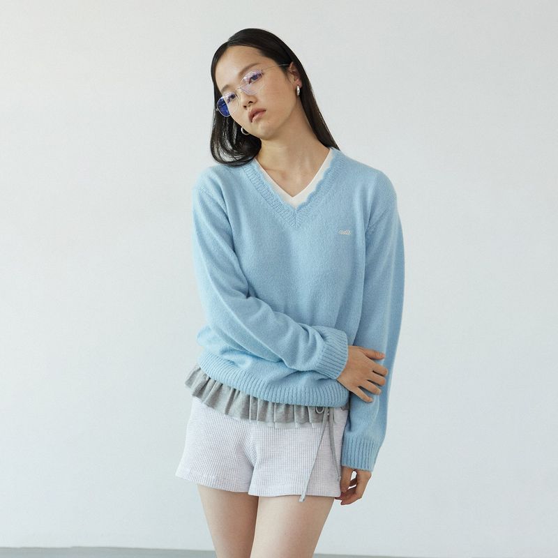Alpaca cozy V-neck kint_sky blue