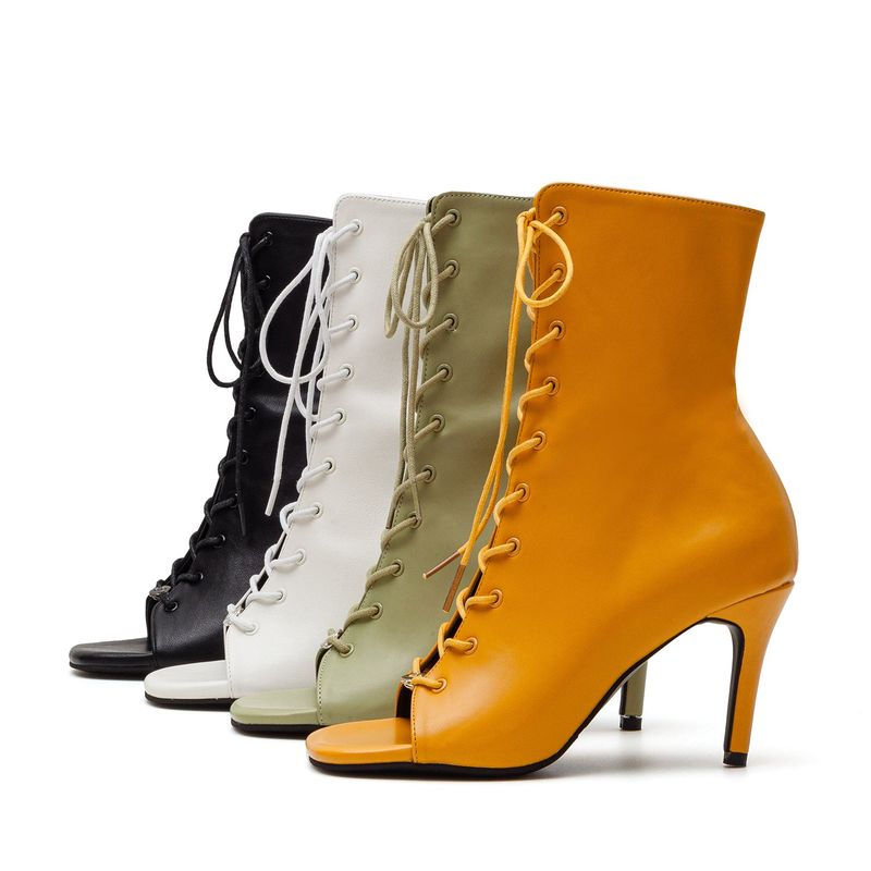 Square Lace-Up Open Toe Heel(Black)