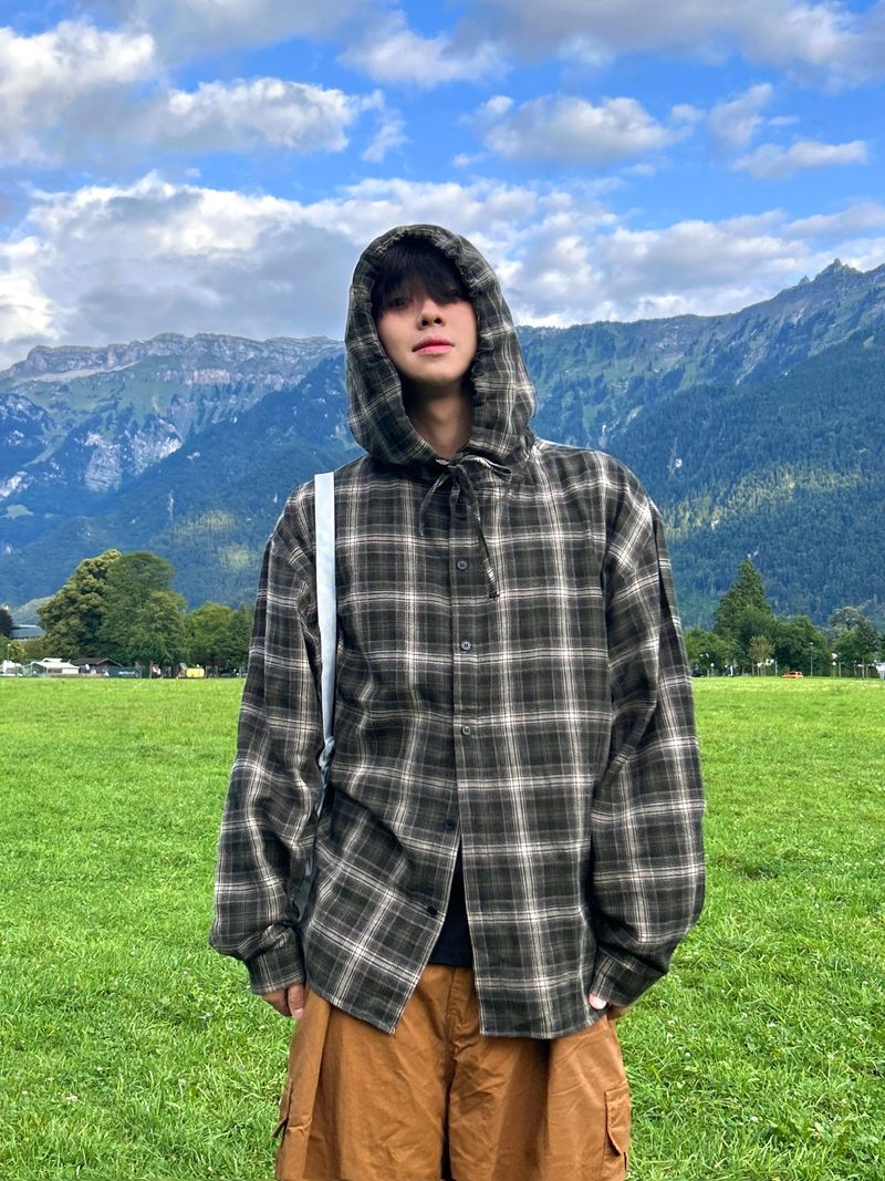 DISCERNMENT(ディサーンメント)の「Authentic Hoodie Check Shirt 2C(Tops)」