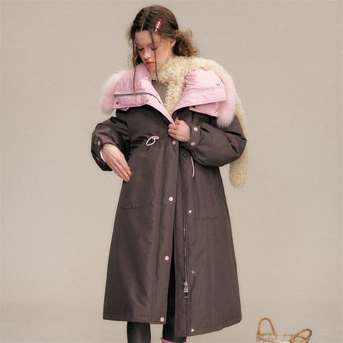 Two-tone Fox Fur Collar Oversized Down Coat