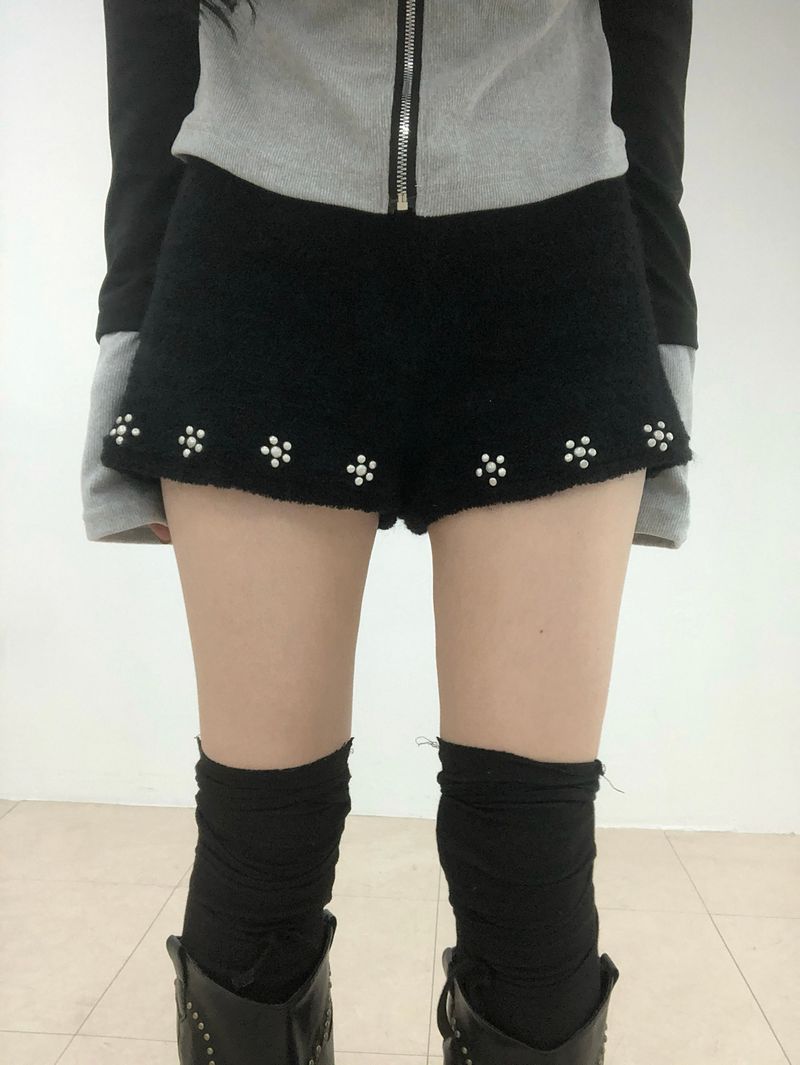 Fuzzy Snow Stud Mini Shorts
