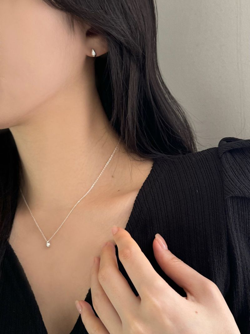 [Silver 925] Waterdrop Earrings Necklace Set / Mini Daily Simple Guest Look