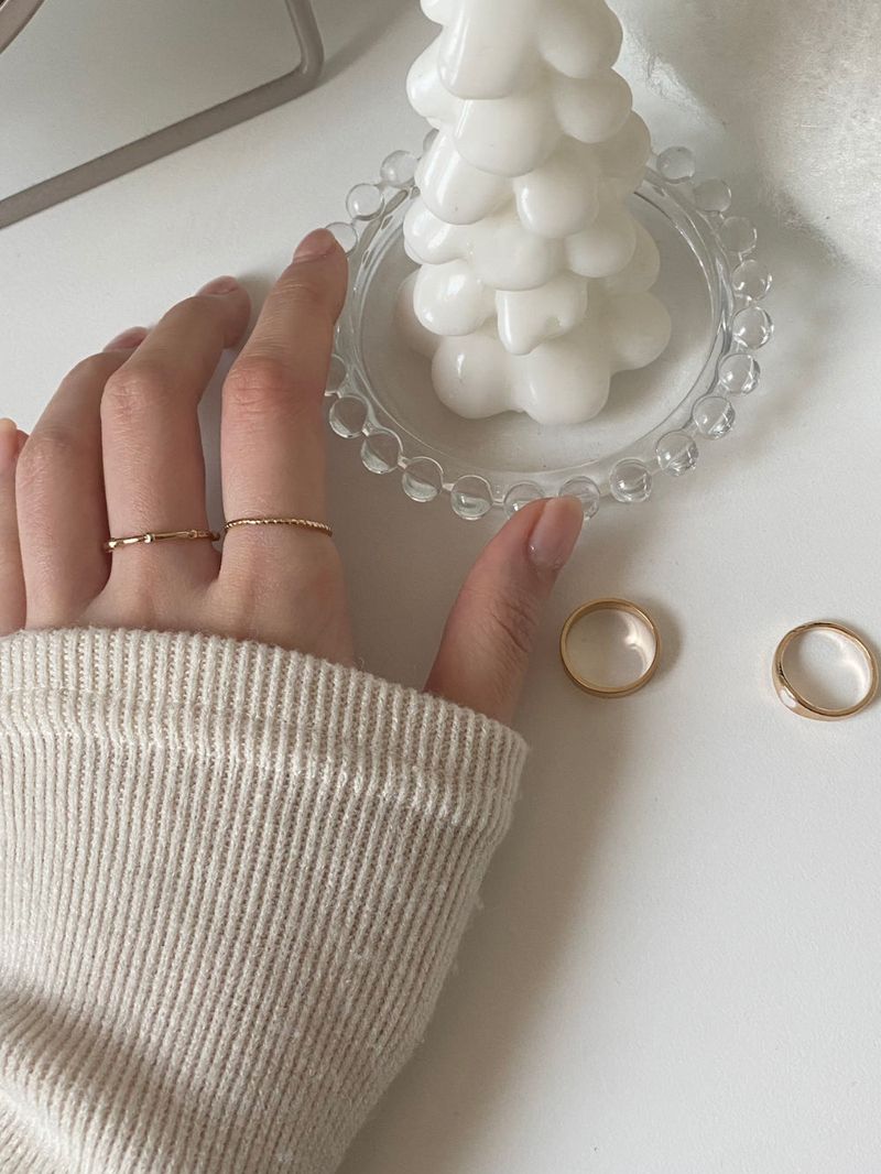 [4 set] bold prime heart layered ring set / 2 colors / volume line