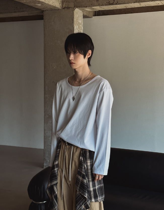 Neutral Basic U-Neck Long Sleeve T-Shirt