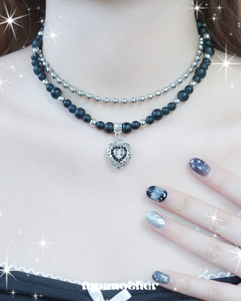 Black Heart Beads Necklace
