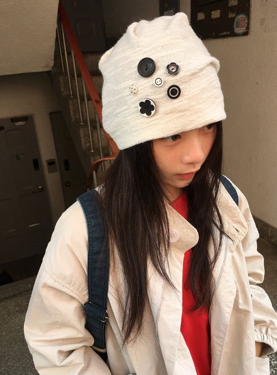 Fleur Vintage Button Beanie