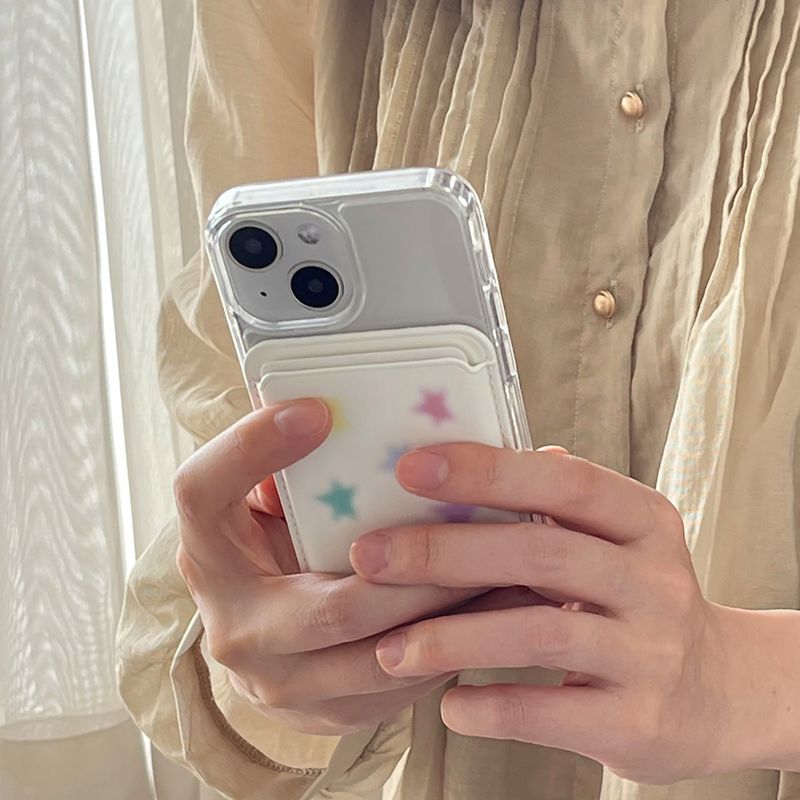 allthesamestudio(オールザセイムスタジオ)の「magSafe case pastel star white leather card wallet set(Smartphone Accessories)」