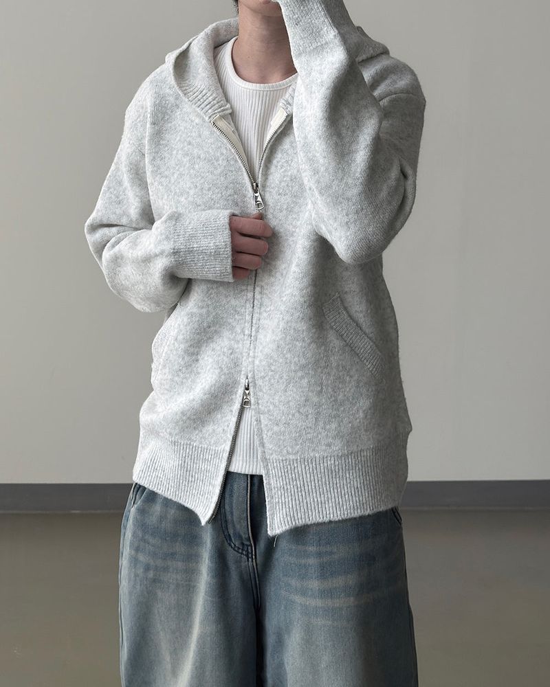 Merry wool knit hood zip-up