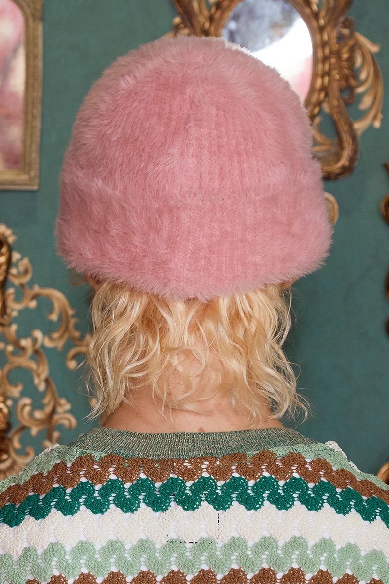 FLOWER FUR BEANIE / PINK