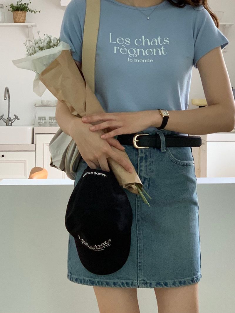 LES CHATS LETTERING T-SHIRTS SKY BLUE