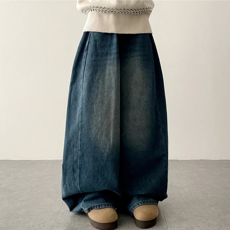 Romine side pin tuck brushed denim wide pants