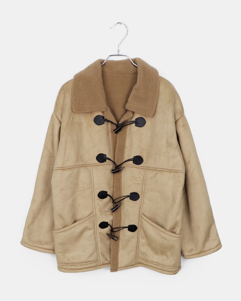 Ribin Shearling Toggle Midi Mustang Coat