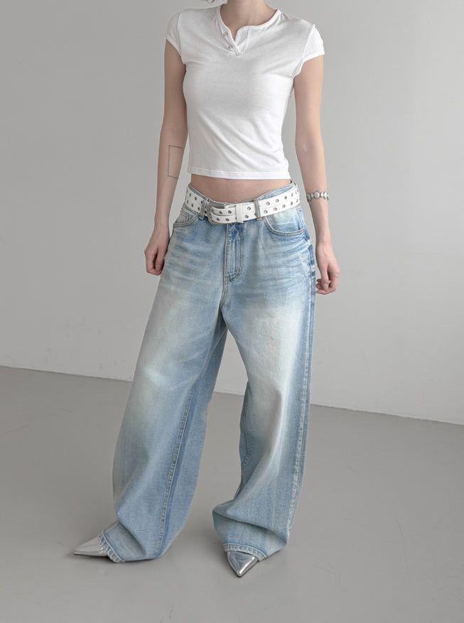 Lien Eyelet Henley Neck Open Crop Top