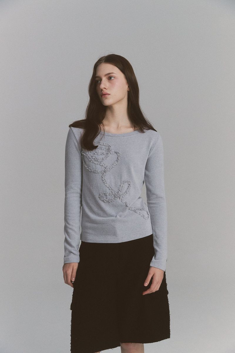 Lace Rose Long Sleeve Gray