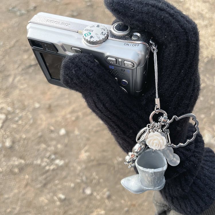 Silver Boots Pendant Keyring Charm with Strap