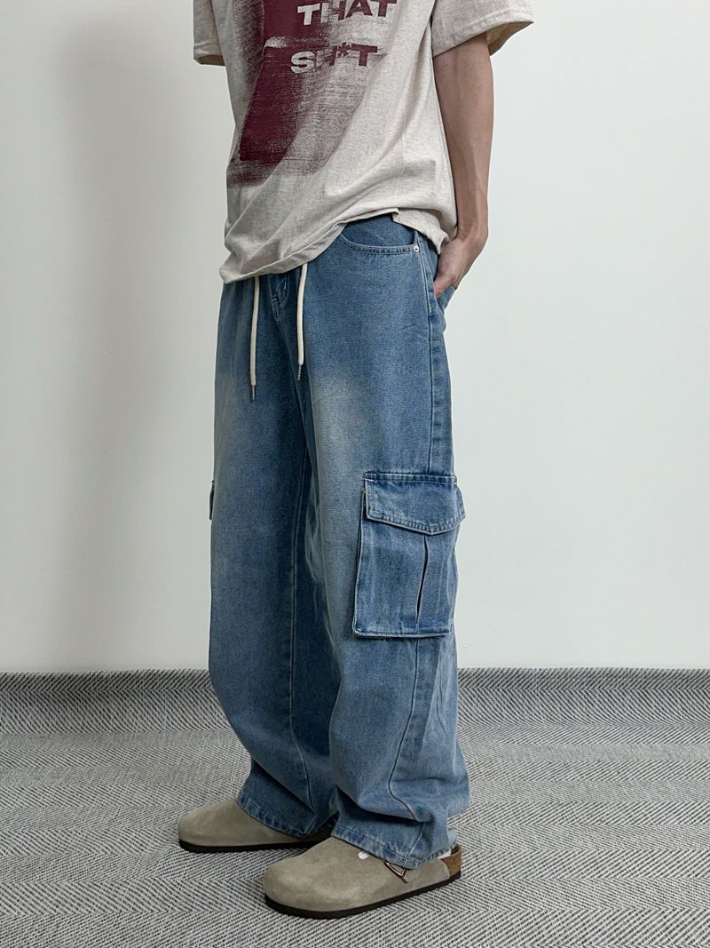 String Wide Cargo Denim PT