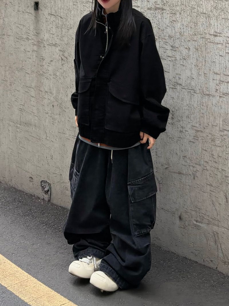 denim pintuck cargo pants