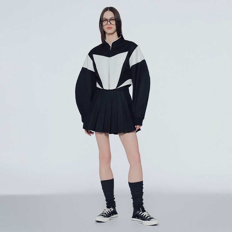 Wrap-front pleated mini skirt