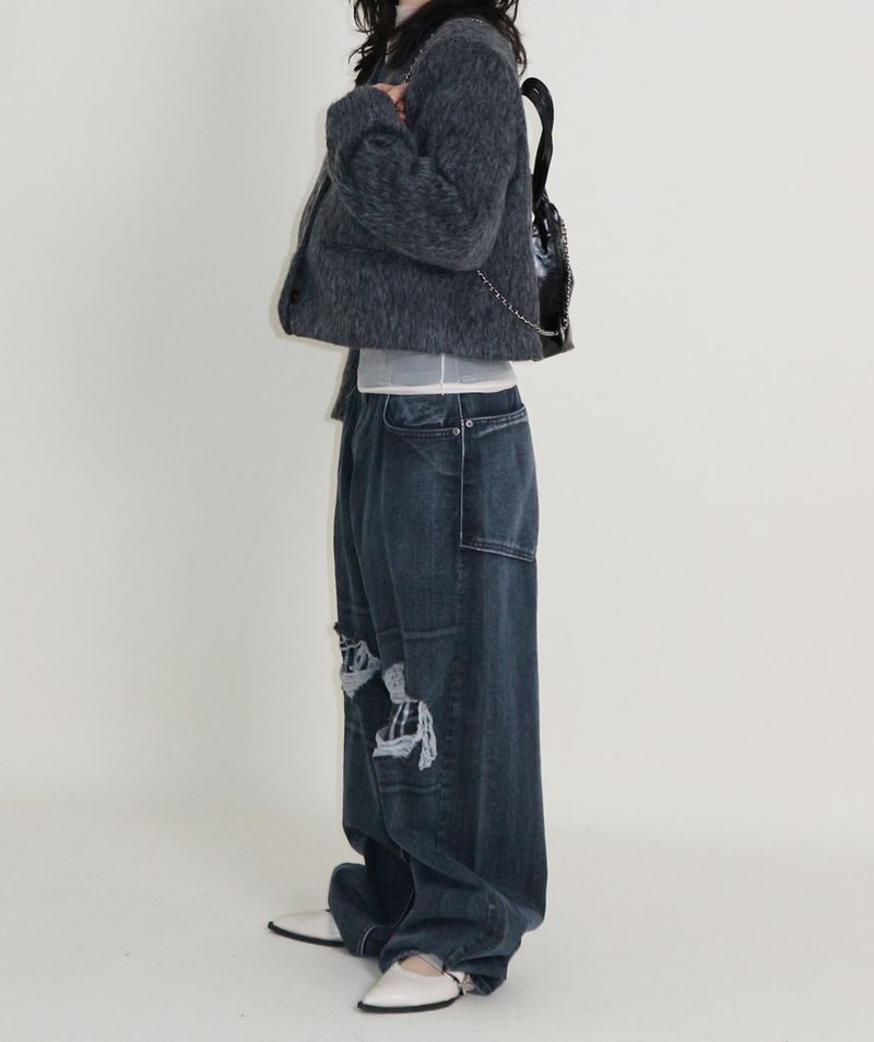 Linda Brush Mohair Crop Long Sleeve Jacket