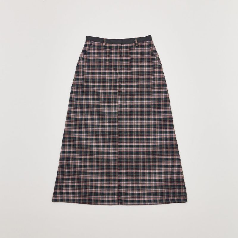 CHECK SLIT LONG SKIRT PINK