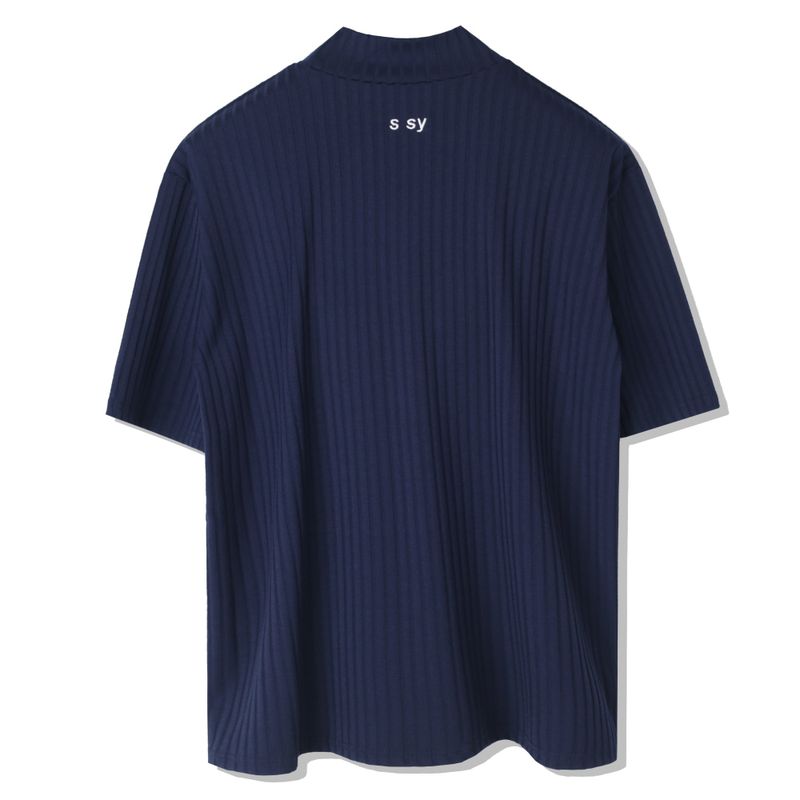 RIB MOCK NECK HALF T-SHIRT NAVY