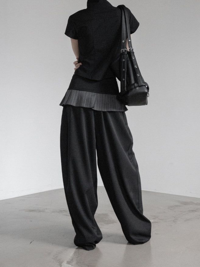 Curved Balloon Pleated Wrap Slacks