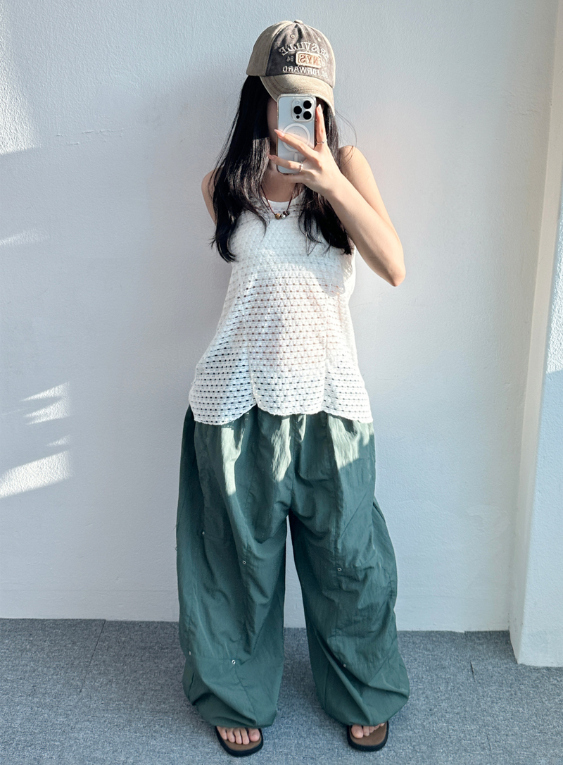 BALLOON SNAP POINT NYLON PANTS💚🩶🖤