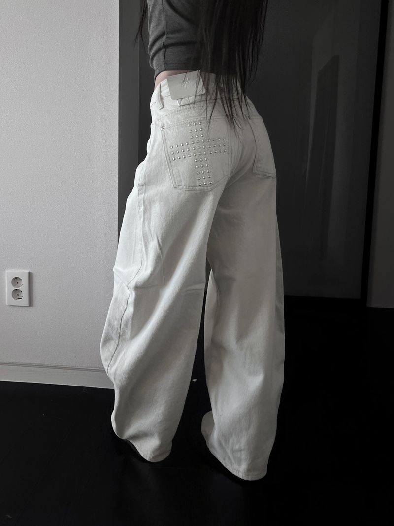 back pocket cross stud wide denim (fleece-lined / 2color)