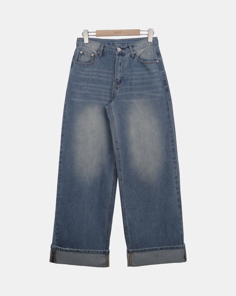 Rihen Roll-Up Wide Denim Pants