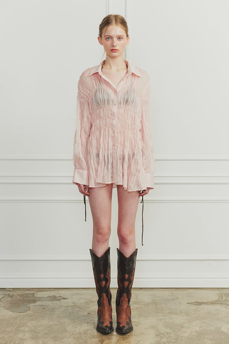 PAIN OR PLEASURE（ペインオアプレジャー）の「MEMORY SHIRRING SHIRT pink（Tops）」