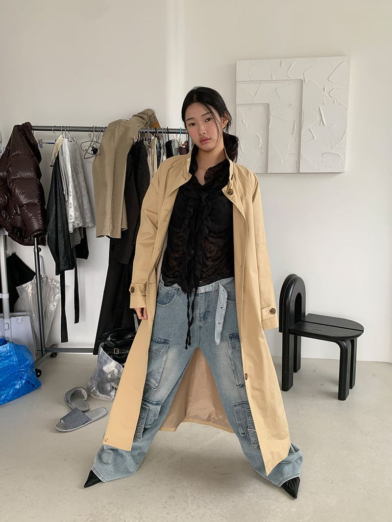 HIGH NECK MAXI TRENCH COAT (3C)